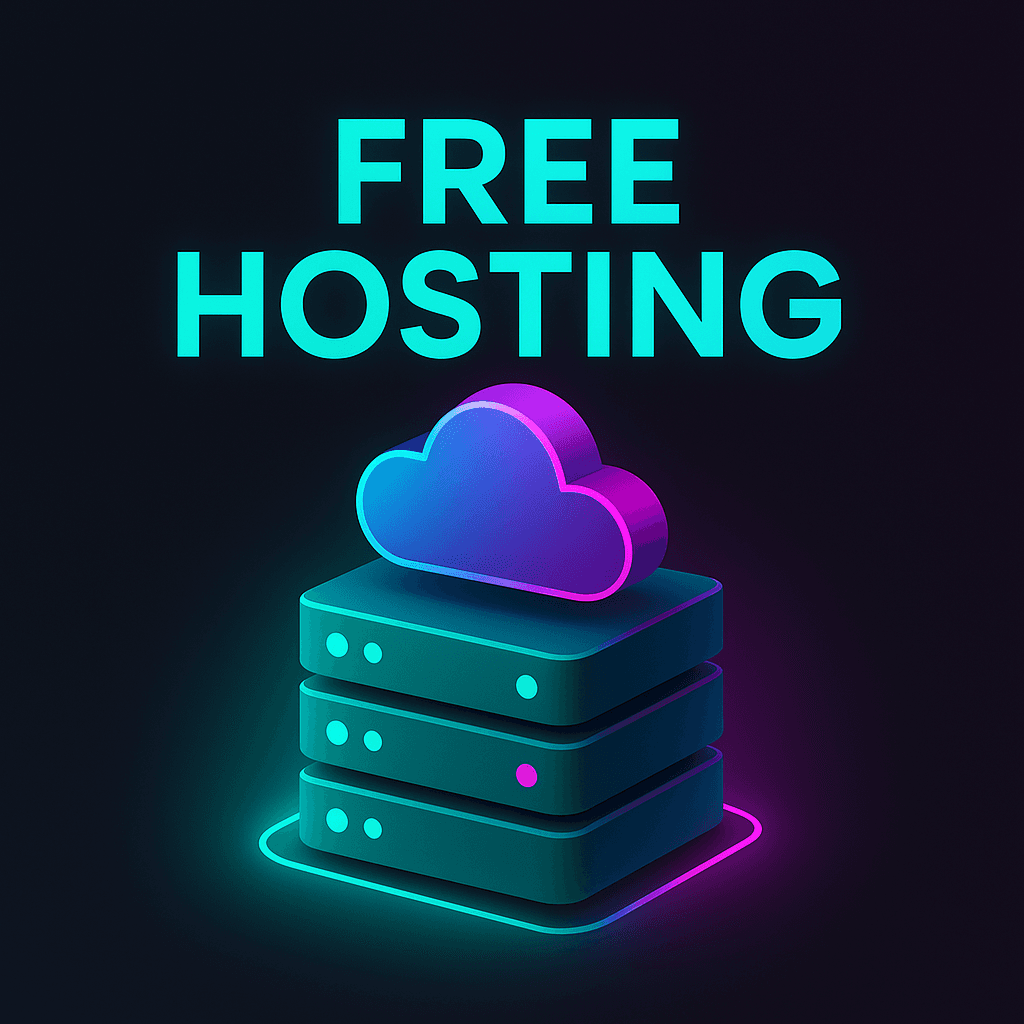 Server setup with a cloud icon and 'Free Hosting' text