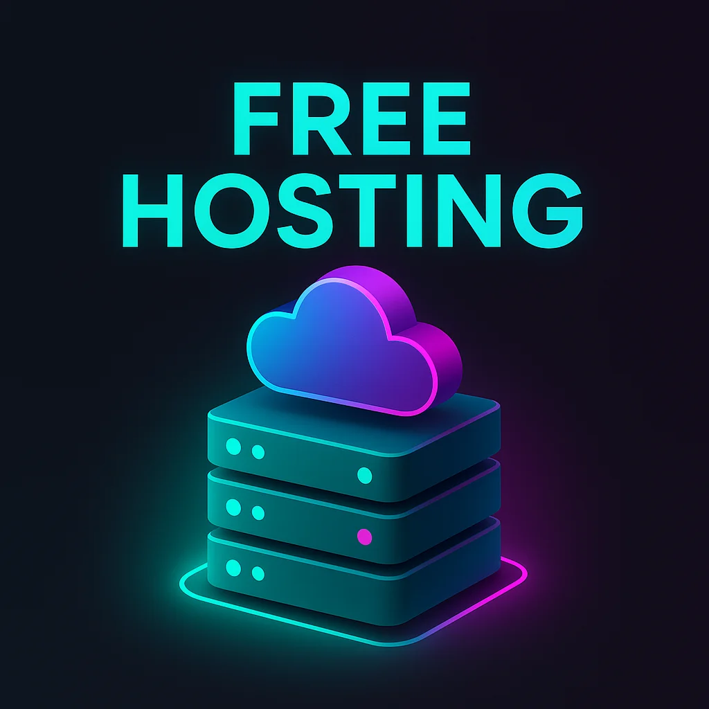 Server setup with a cloud icon and 'Free Hosting' text