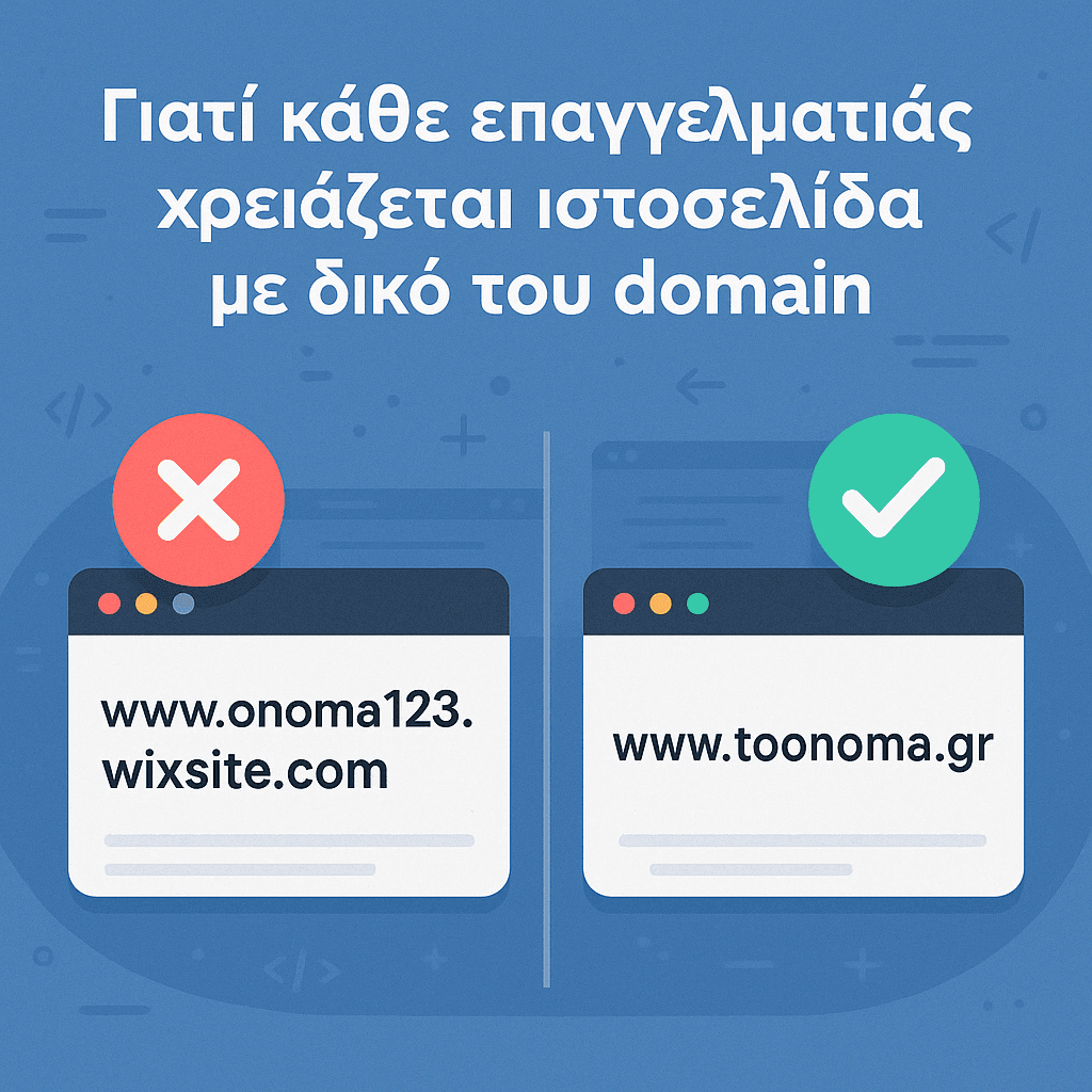 Σύγκριση καθαρού domain με subdomain σε επαγγελματική κάρτα και browser