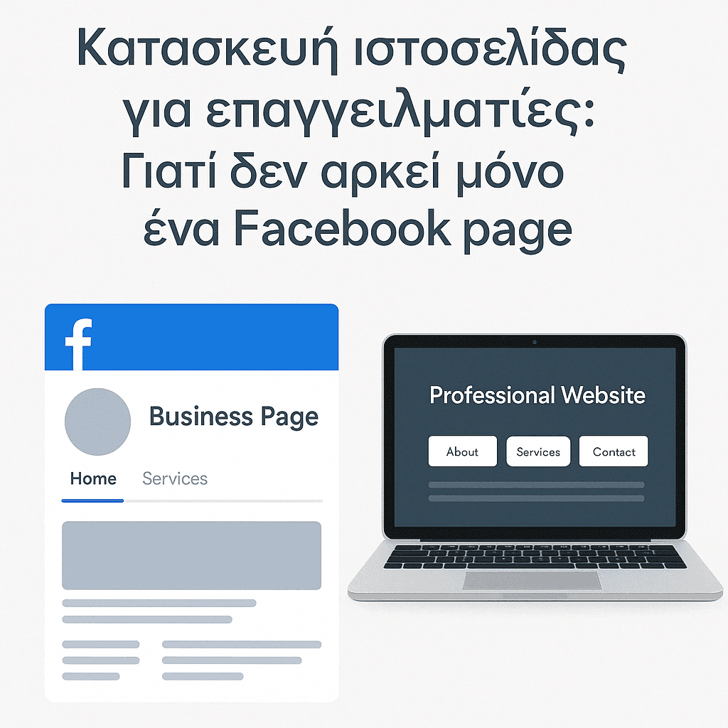 Σύγκριση Facebook page και επαγγελματικής ιστοσελίδας με εικονίδια και πλεονεκτήματα
