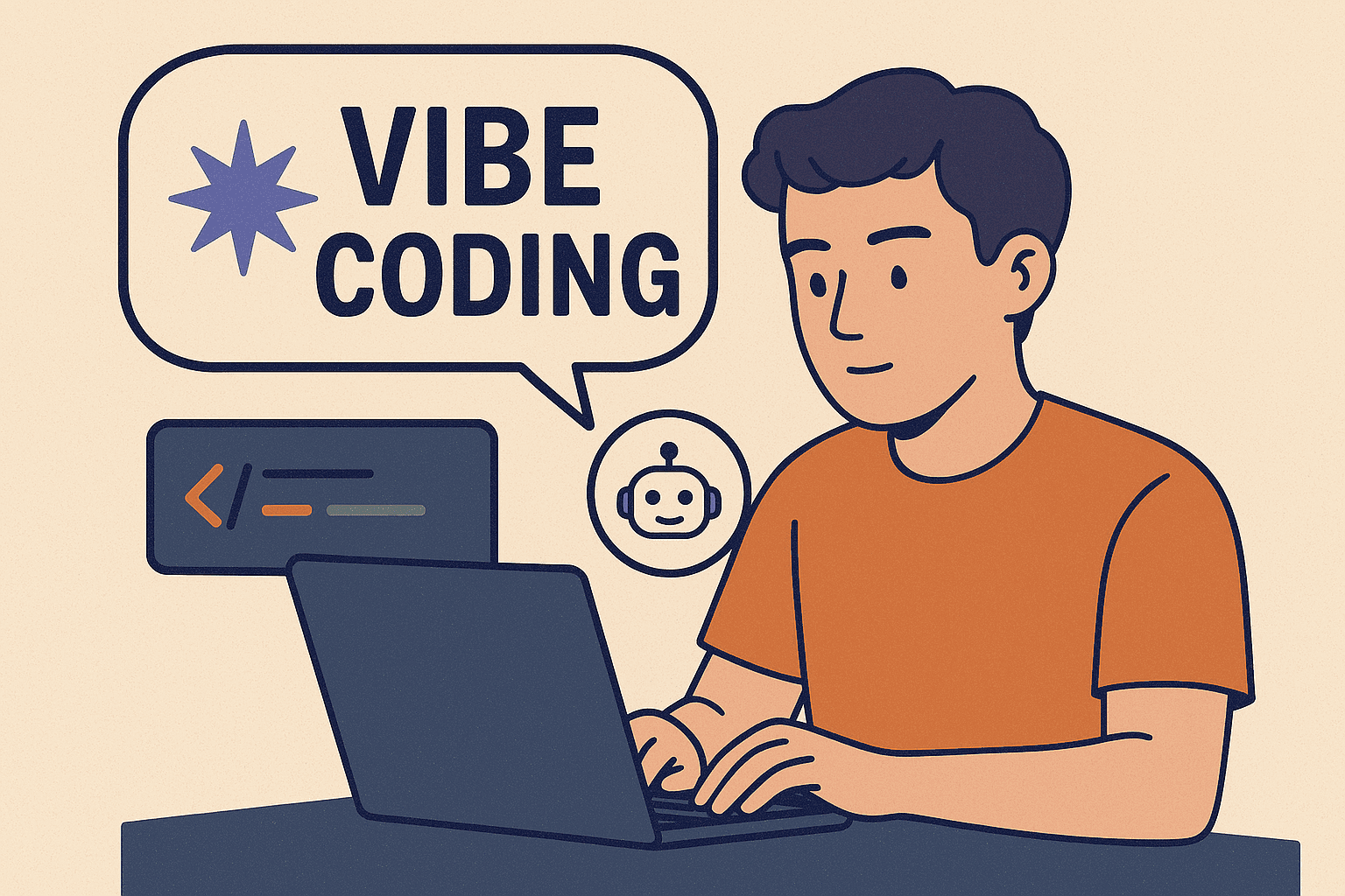 Developer debating AI‐generated code on a laptop screen, balancing speed and fundamentals