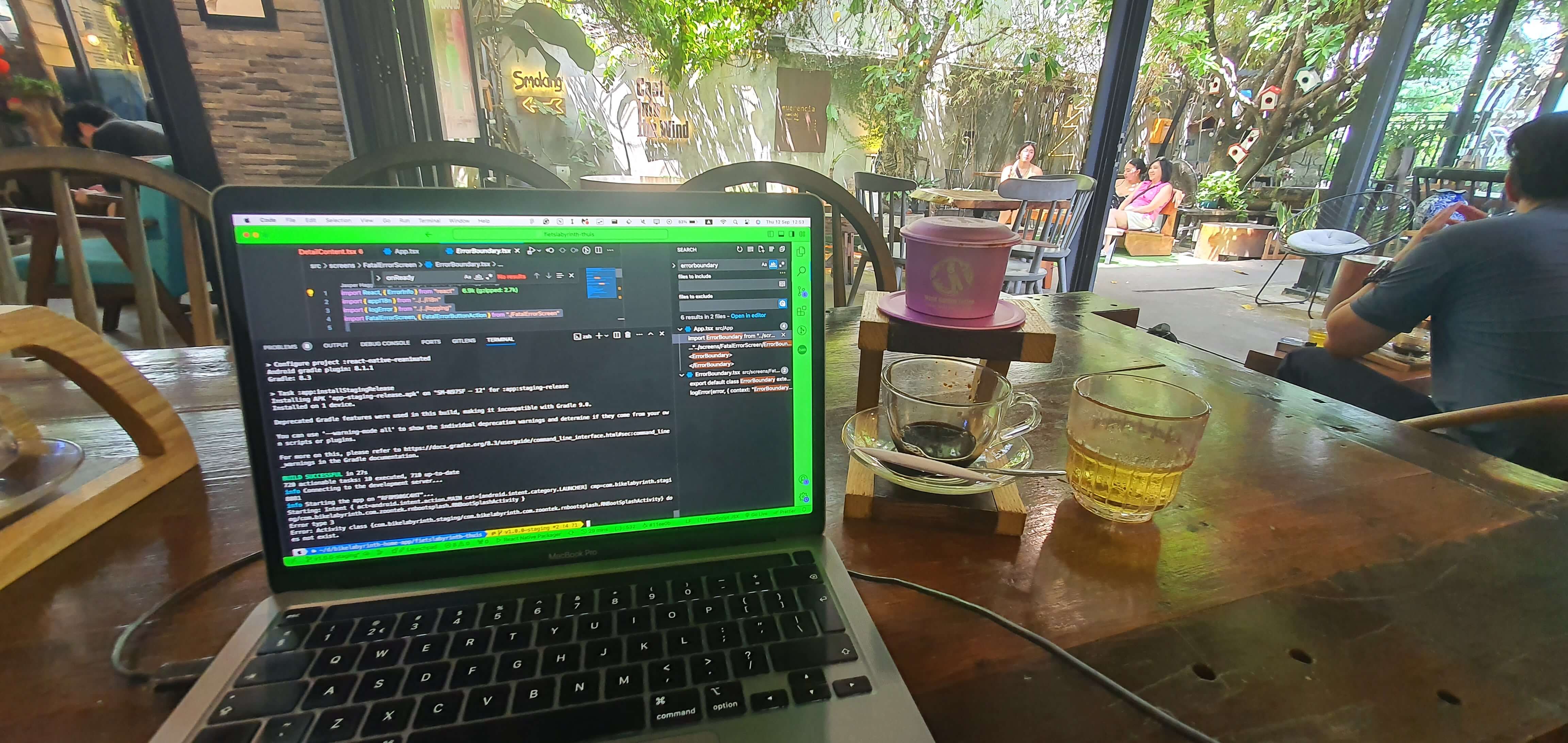 Working from a local café in Vietnam